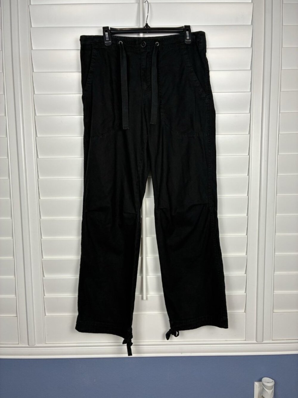 H&M Divided Unisex Black Linen Blend Utility Pants Drawstring Hem Size 32